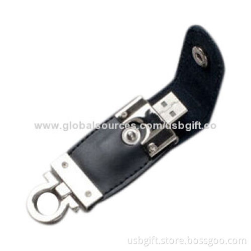 Leather USB Flash Drive, 32GB Capacity, Leather Casing Material, with Custom Debossed Logo
